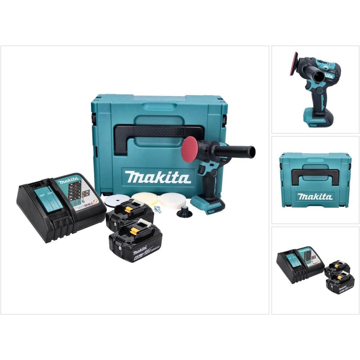 Makita, Schleifmaschine + Poliermaschine, DPV 300 RGJ Akku Schleifer Polierer 18 V 50 / 80 mm Brushless + 2x Akku 6,0 Ah...