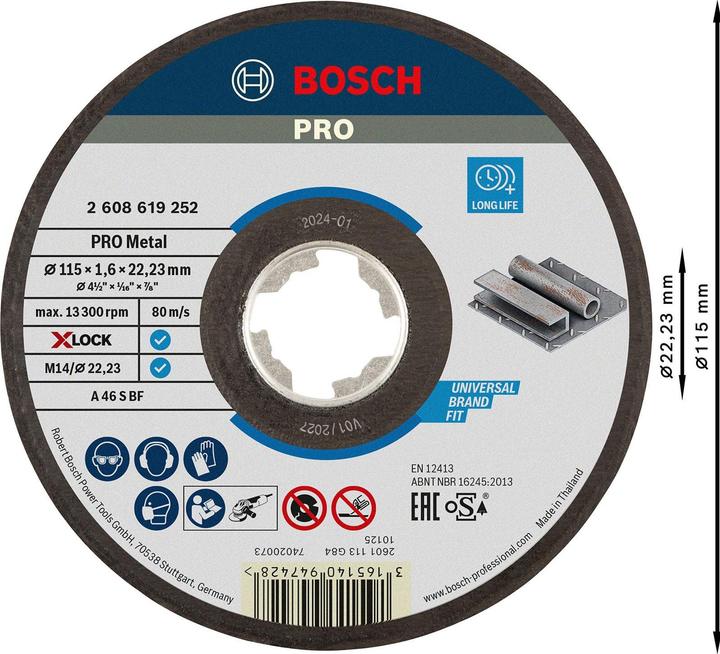 Productafbeelding Bosch Professional Zubehör Ø 115mm X-LOCK doorslijpschijf Expert voor metaal AS 46S BF 16mm recht
