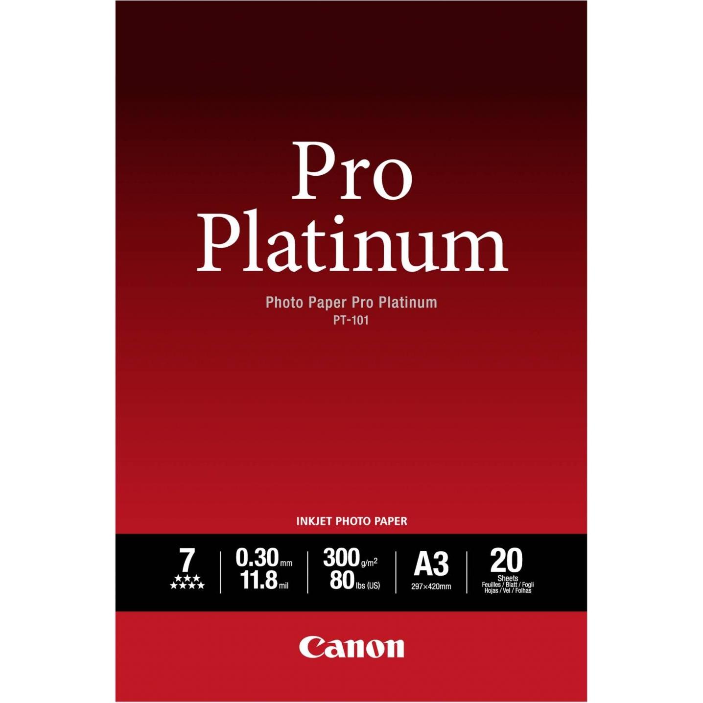 Canon PT-101 Pro Platinum (300 g/m², A3, 20 x), Fotopapier, Weiss