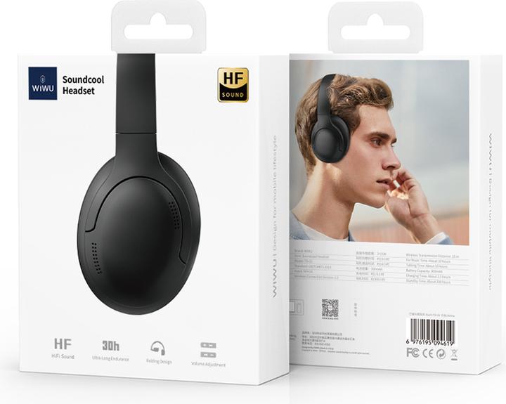 Actual product image Wiwu Bluetooth headphones TD-02 black (30 h, Cable, Wireless)