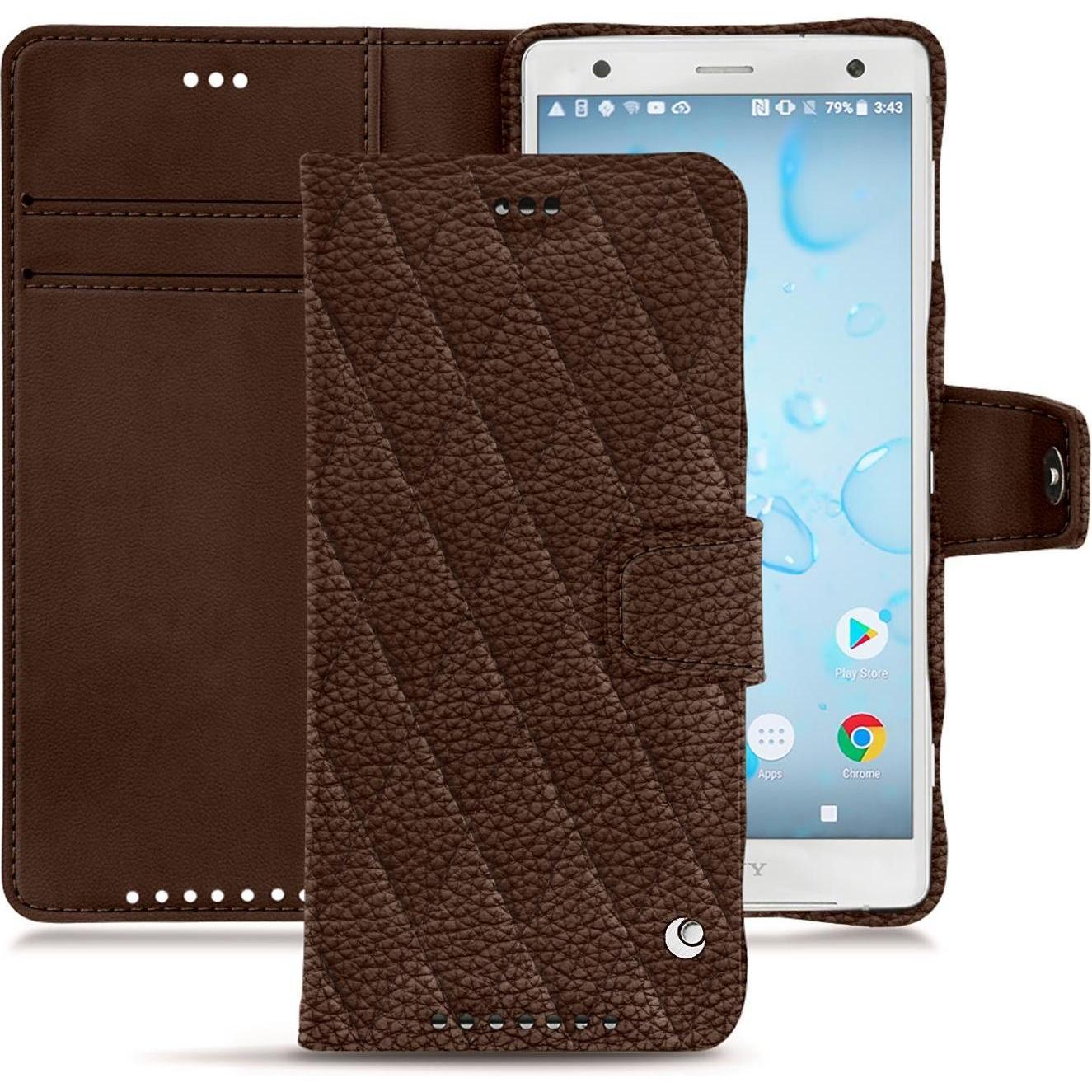 Noreve Lederschutzhülle Wallet (Sony Xperia XZ2), Smartphone Hülle, Braun