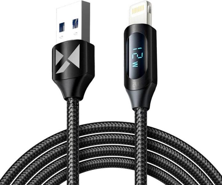 Actual product image Wozinsky USB-A Cable - Lightning WUALC2 with LED Display 2.4A 2m - Black (2 m, USB 2.0)