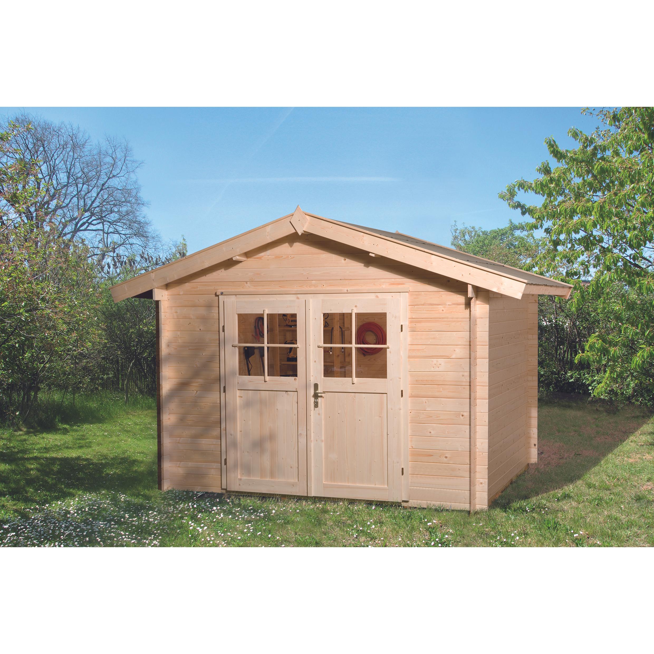 Weka Holzbau, Gartenhaus + Gartenschrank, Blockbohlenhaus mit Fussboden