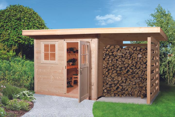 Actual product image Weka Holzbau Garden shed weka 170A size 1 with floor and wood storage 385 x 210 cm nature