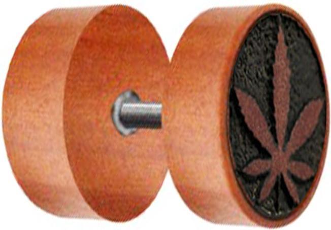 Produktbild Star Piercing Fake Plug Hanfblatt aus Sawo Holz (ohne Messing, Organisch)