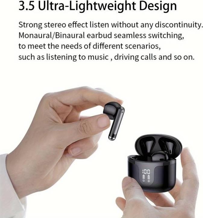 Actual product image PhoneLook Bluetooth 5.3 in-ear wireless headphones charging case with digital battery indicator, USB Type C (50 h, Wireless)