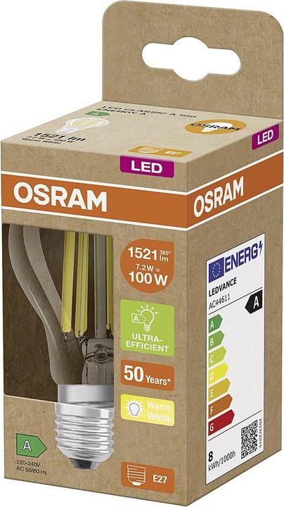Produktbild Osram Led Filament Classic A (E27, 7.20 W, 1521 lm, 1 x, A)