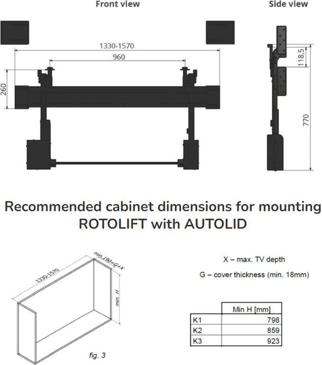 Actual product image Xantron TV Furniture Lift PREMIUM-K1-RotoLift-AutoLid (Universal, 50", 30 kg)