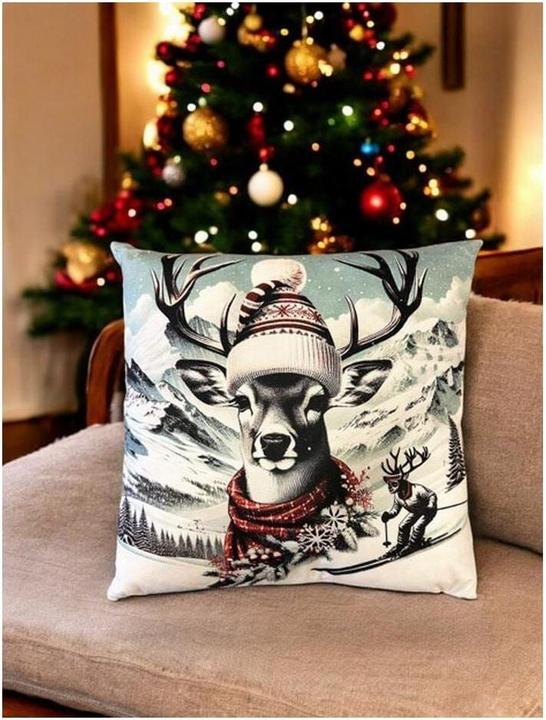 Produktbild Angela Bruderer Dekokissen «Hirsch auf Skiern», 45 x 45 cm (45 x 45 cm)