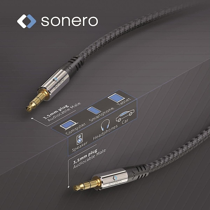 Produktbild Sonero Audio-Kabel 3.5 mm Klinke mit Nylonmantel 5 m (5 m, 3.5mm Klinke (AUX))