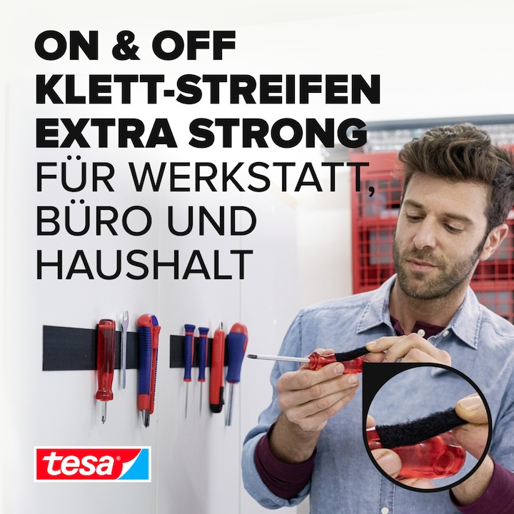 Actual product image tesa On&Off hook and loop tape, self-adhesive hook and loop strips (50 mm)