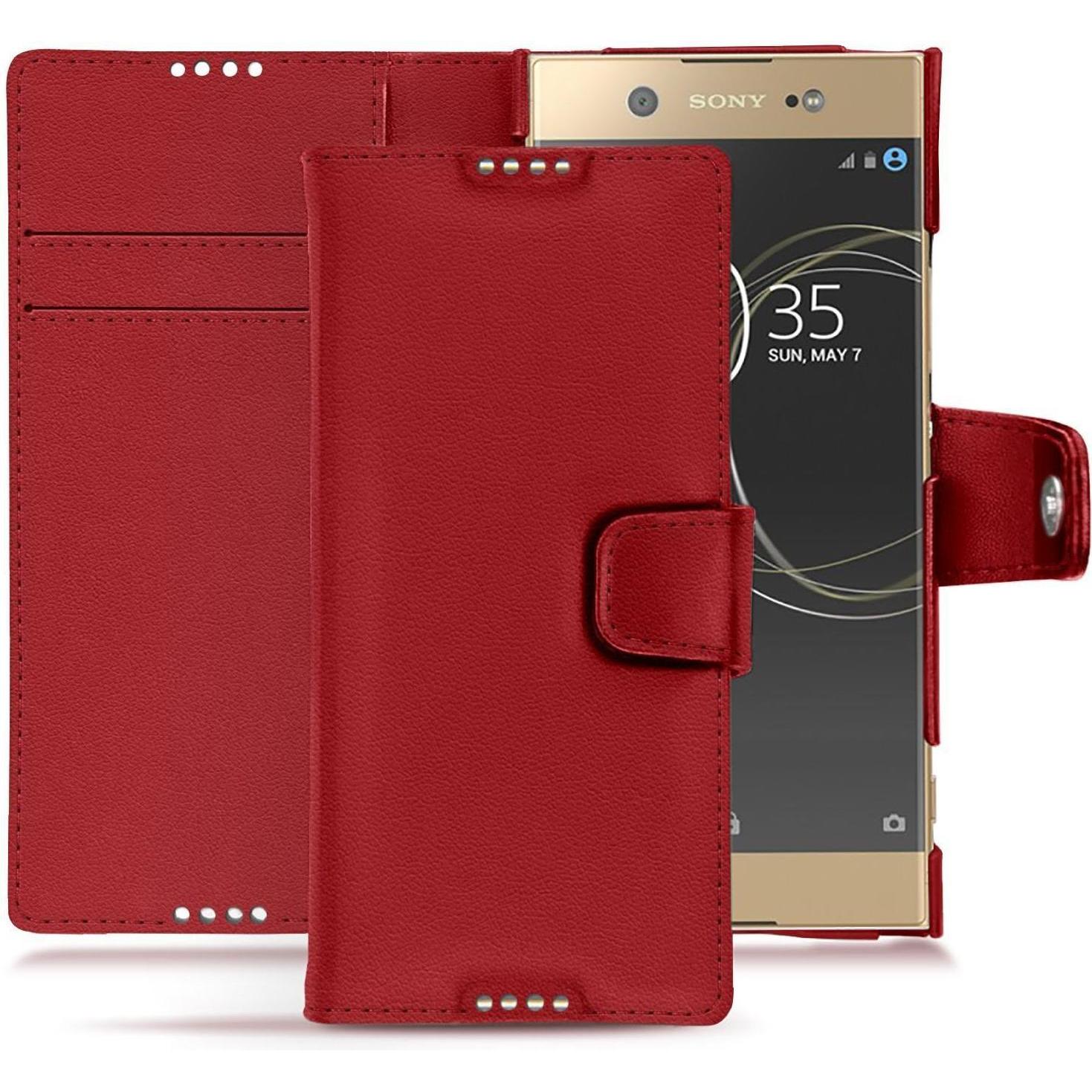 Noreve Lederschutzhülle Wallet (Sony Xperia XA1 Ultra), Smartphone Hülle, Rot