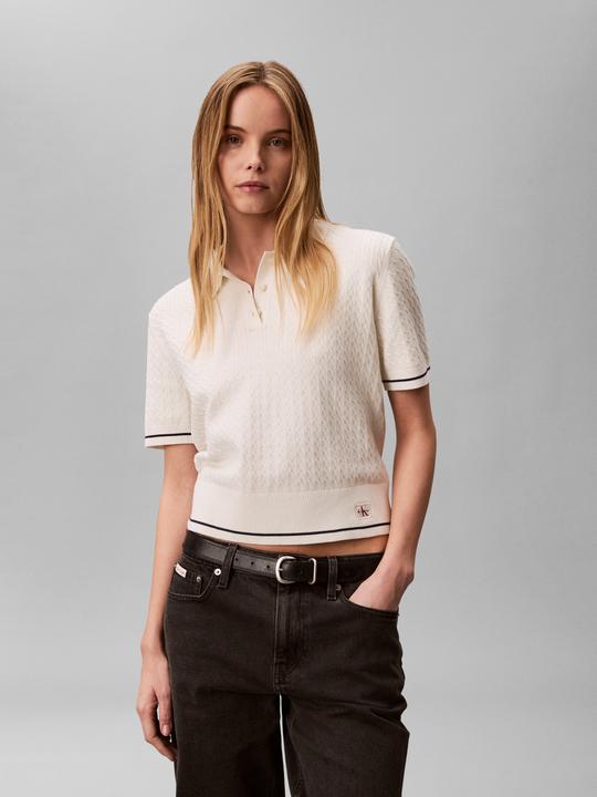 Image du produit Calvin Klein Jeans Cable Knit Cropped Short Sleeve Jumper (S)