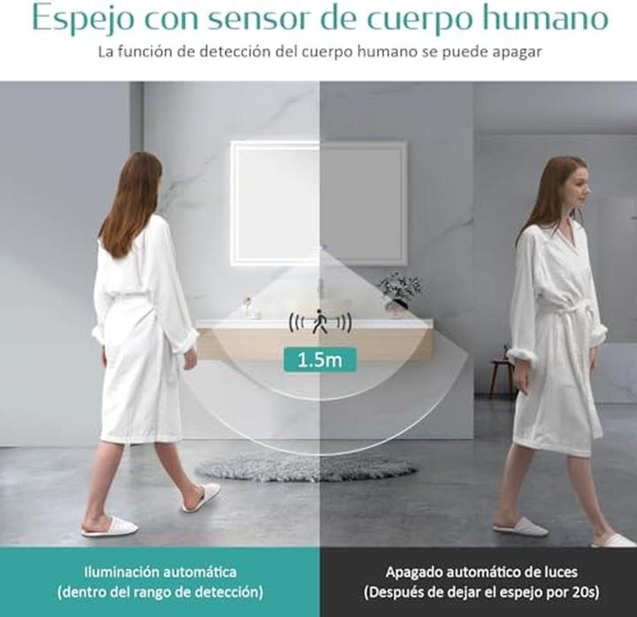 Productafbeelding Emke Motion Sensor LED Bathroom Mirror with Anti-Condensation and 3 Dimmable Light Colors (50 x 70 cm)