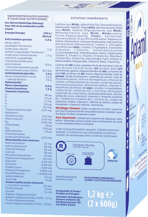 Valeurs nutritives et ingrédients Aptamil Pronutra Pre Bag In Box (1200 g, dès la naissance)