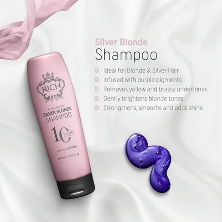 Immagine prodotto Rich Pure Luxury Silver Blonde Shampoo viola per bionde platino sbiancate argento grigio cenere a (Shampoo liquido)