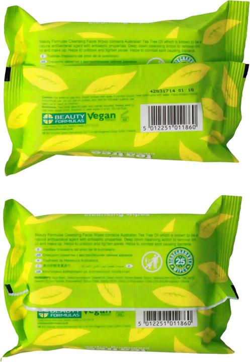 Beauty Formulas Tea Tree Cleansing Wipes Cleansing Facial Wipes 30Pcs. (Facial cleansing wipes)