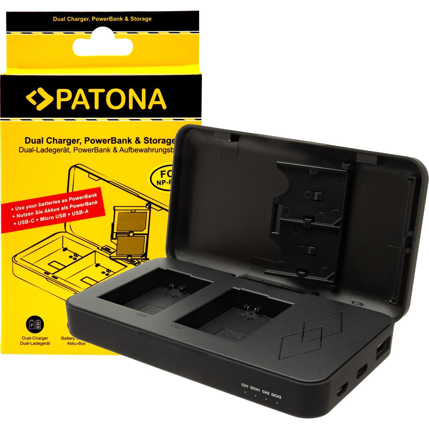 Patona Caricatore doppio NP-FW50 Powerbank (Caricabatterie per fotocamere), Alimentatore fotocamera, Nero