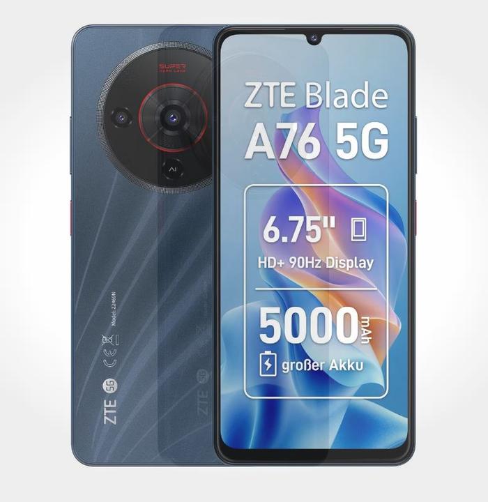 Image du produit ZTE Blade A76 (128 Go, Noir poussière d'étoiles, 6.75", Double SIM, 5G)