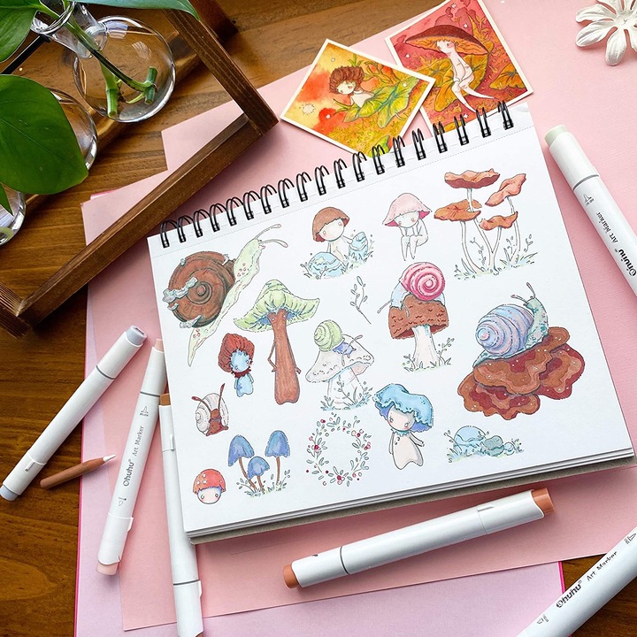 Image du produit Ohuhu Carnet de croquis d'art (22,5 x 21 cm, Blanc, Couverture souple)