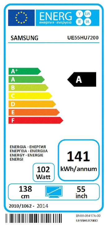 Energie-Label Samsung Smart 55" Curved UHD TV HU7200 (55", UHD)