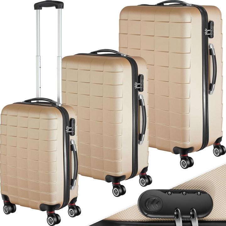 Produktbild tectake 800518 Reisekofferset 3-teilig, Champagner (98 l, M (50 - 90l), L (90 - 115l), XL (ab 115l))