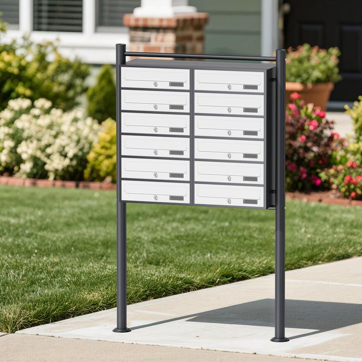 Produktbild Wiltec 12er Briefkastenanlage Anthrazit/Weiss 898x270x1500 mm Standbriefkasten