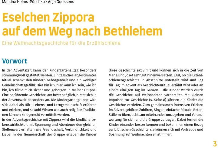 Actual product image Eselchen Zippora auf dem Weg nach Bethlehem. Eine Weihnachtsgeschichte für die Erzählschiene (German, Martina Helms-Pöschko, 2024)