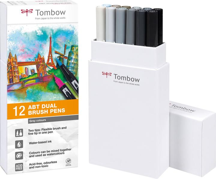 Actual product image Tombow ABT Dual Brush Pen, shades of grey (Black grey, 12 x)