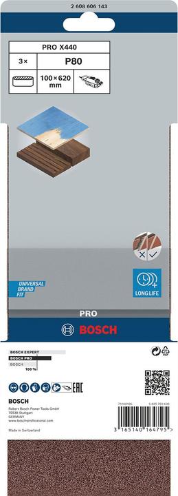 Image du produit Bosch Professional Zubehör PRO X440 bande abrasive, 100 x 620 mm, G80 (80)