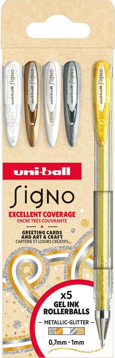 Actual product image Uni-ball SIGNO - Gelroller (Metal gold and silver, Multicolor, Sparkling gold and silver, White, 5x)
