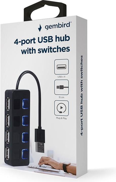 Produktbild Gembird USB 2.0 4-port hub with switches (USB-A, 4 Ports)