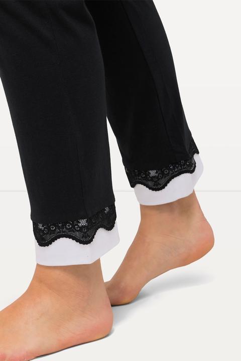Image du produit Ulla Popken Damen grosse Grössen Pyjama, Spitze, Rundhals, Langarm schwarz 46+ 812441100-46+ (46, 48)