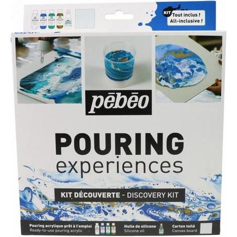 Pebeo, Künstlerfarbe + Bastelfarbe, Entdeckungsset Pouring 4X59Ml + Silicone 50Ml
