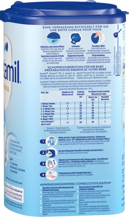 Nutritional values and ingredients Aptamil Pronutra Pre (800 g, from birth)