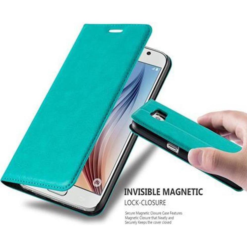 Cadorabo Book Invisible Magnet Cover (Samsung Galaxy S6), Smartphone Hülle, Türkis