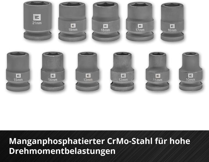 Produktbild Einhell Impact Stecknuss-Set, 109283, 12-teilig (19 mm, 12 mm, 14 mm, 16 mm, 10 mm, 21 mm, 18 mm, 17 mm, 11 mm, 15 mm, 13 mm)