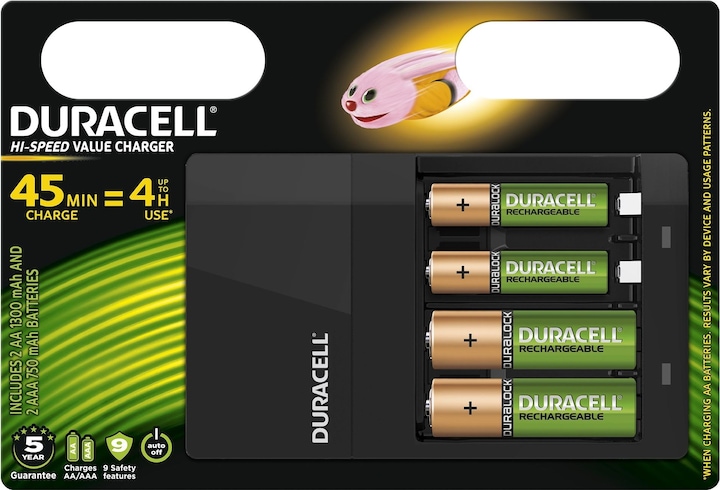 Image du produit Duracell Chargeur économique à grande vitesse, y compris 2x AA et 2x AAA (4 pcs, AA, AAA, 1300 mAh, Piles rechargeables + chargeur)