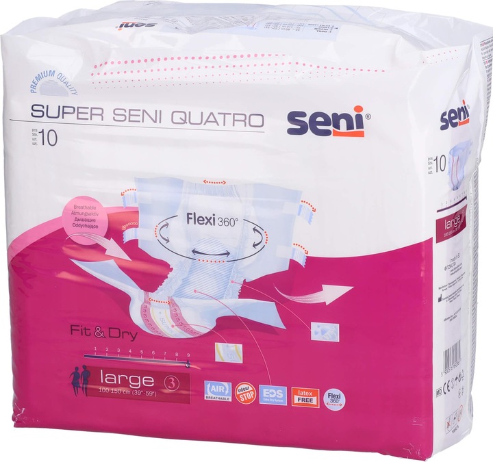 Produktbild Seni Quatro Windelhosen L atmungsaktiv Hüftumfang 100-150cm 9 Tropfen (10 x, Large)