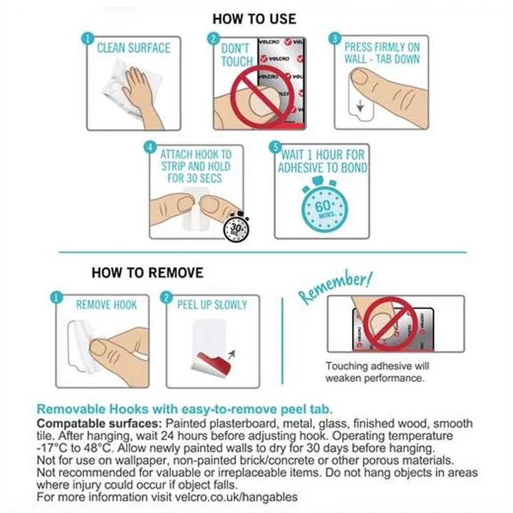 Image du produit Velcro brand VELCRO® Micro-crochets adhésifs VELCRO® 225g, 8 pcs. repositionnables blanc blanc Contenu :