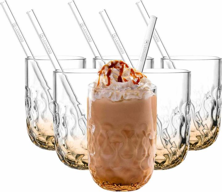 Produktbild Leonardo Gocce Caramel Macchiato Gläser mit Glastrinkhalm (2) (390 ml, 6x)
