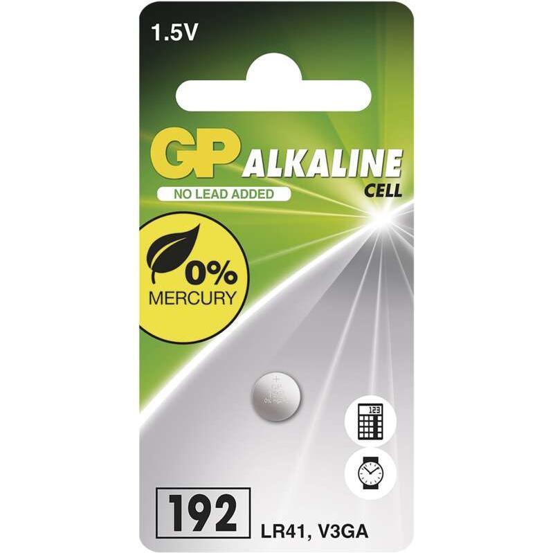 GP Batteries Batteria alcalina a bottone GP LR41 (192F), 1 pz. (1 pz., AG3 / SR41 / LR41 / SR736 / V384 / V392 / 384 / 392 / SG3 / SR41W, 24 mAh), Bat