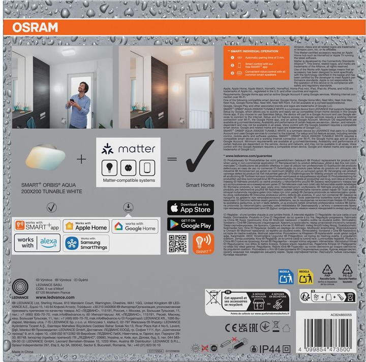 Image du produit Osram SMART+ Matter Orbis Wall Aqua IP44 200x200mm Tunable White (1200 lm)