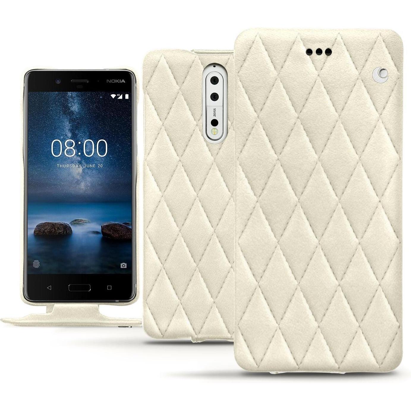 Noreve Lederschutzhülle vertikal (Nokia 8), Smartphone Hülle, Weiss