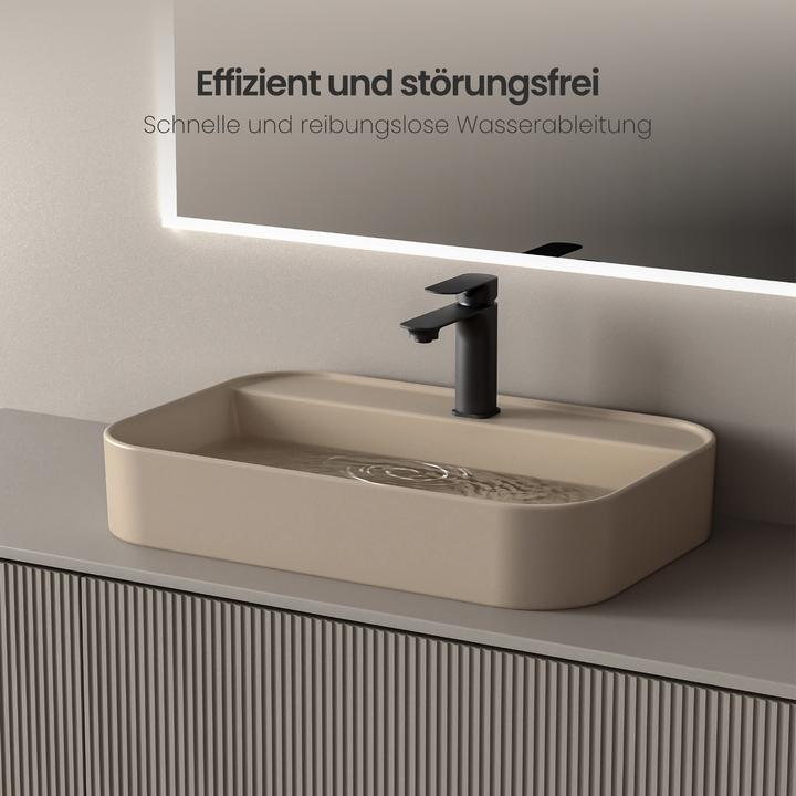 Produktbild Emke Aufsatzwaschbecken, 40 x 50 x 11 cm, Keramik, Rechteck, Abgerundete Ecken R, Mattbeige (500 mm, 20000 mm)