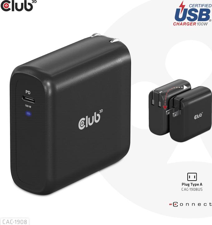 Produktbild Club 3D Club3D Reiseladegerät 1xUSB Typ C, PD 100W retail (100 W, 1 Port)