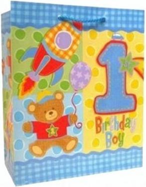 Produktbild Amscan Geschenkbeutel Hugs And Stitches Teddybär 1. Geburtstag (Geschenktüte)