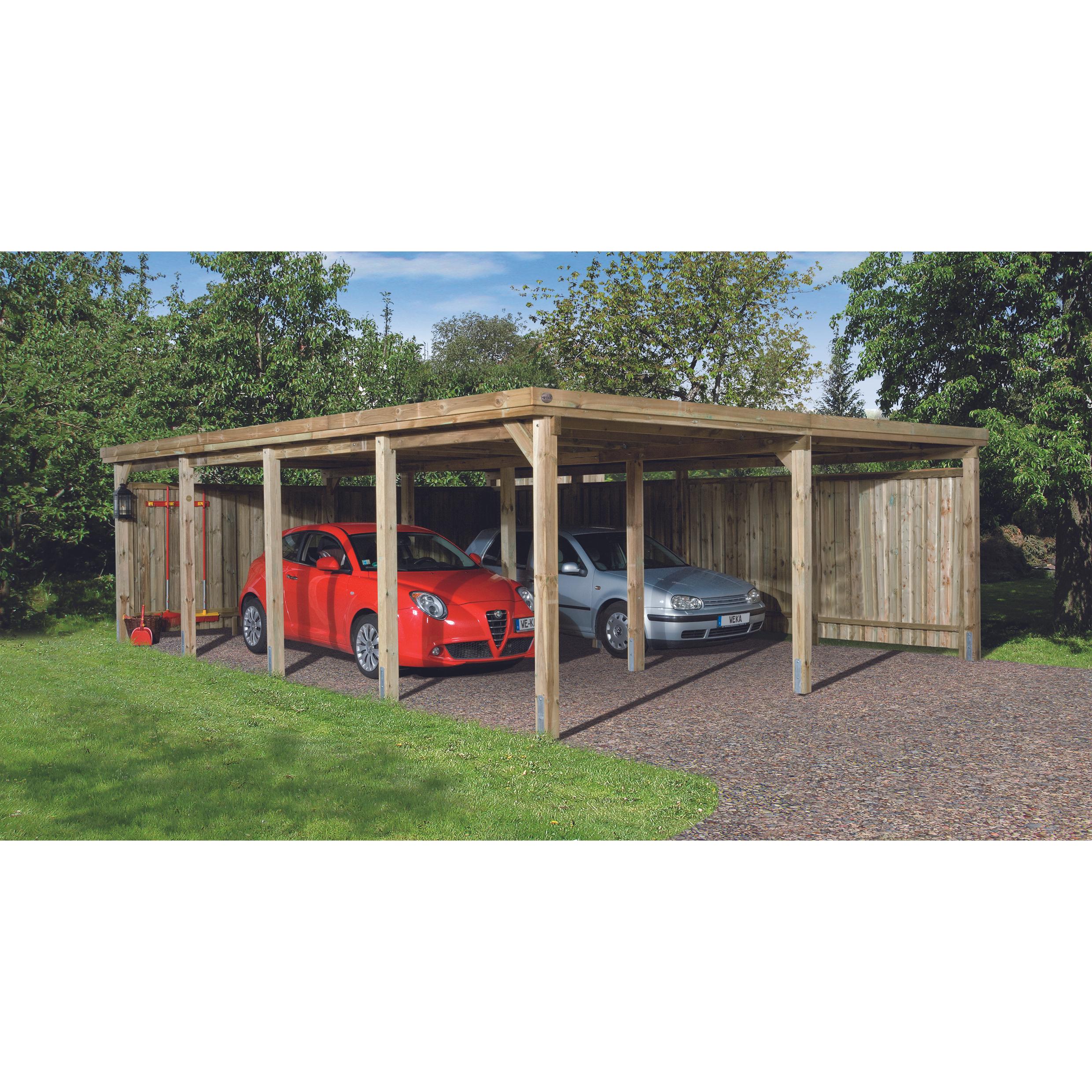 Weka Holzbau, Carport + Garage, Flachdach-Doppelcarport 618 Gr.3 mit PVC-Dachplatten