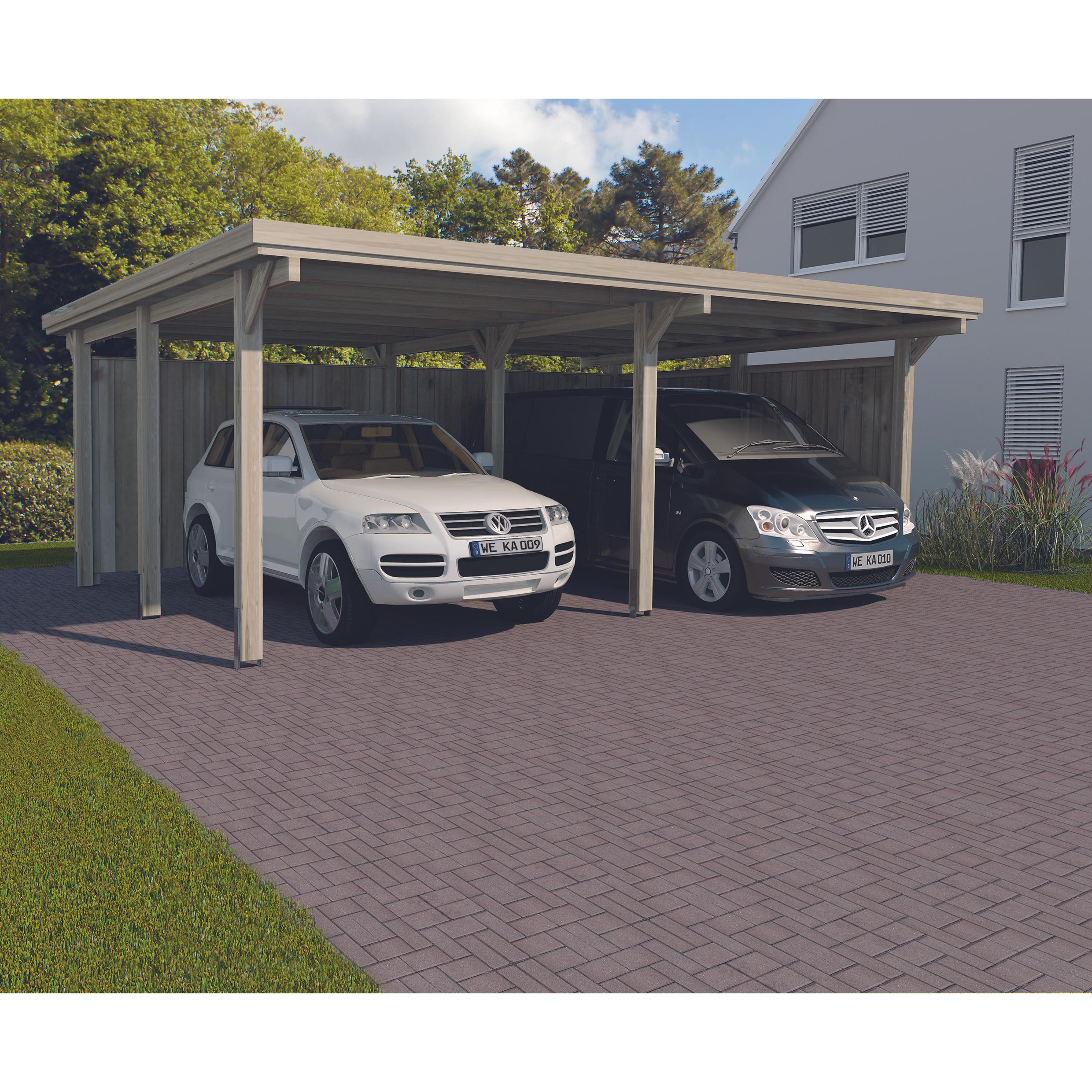 Weka Holzbau, Carport + Garage, Flachdach-Doppelcarport 618 Gr.1 mit PVC-Dachplatten