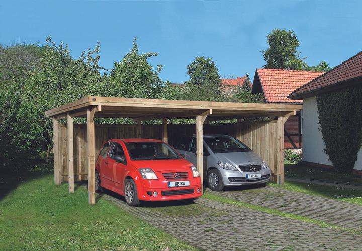 Actual product image Weka Holzbau Flat roof double carport 618 Gr.1 Trapezoidal sheet roof